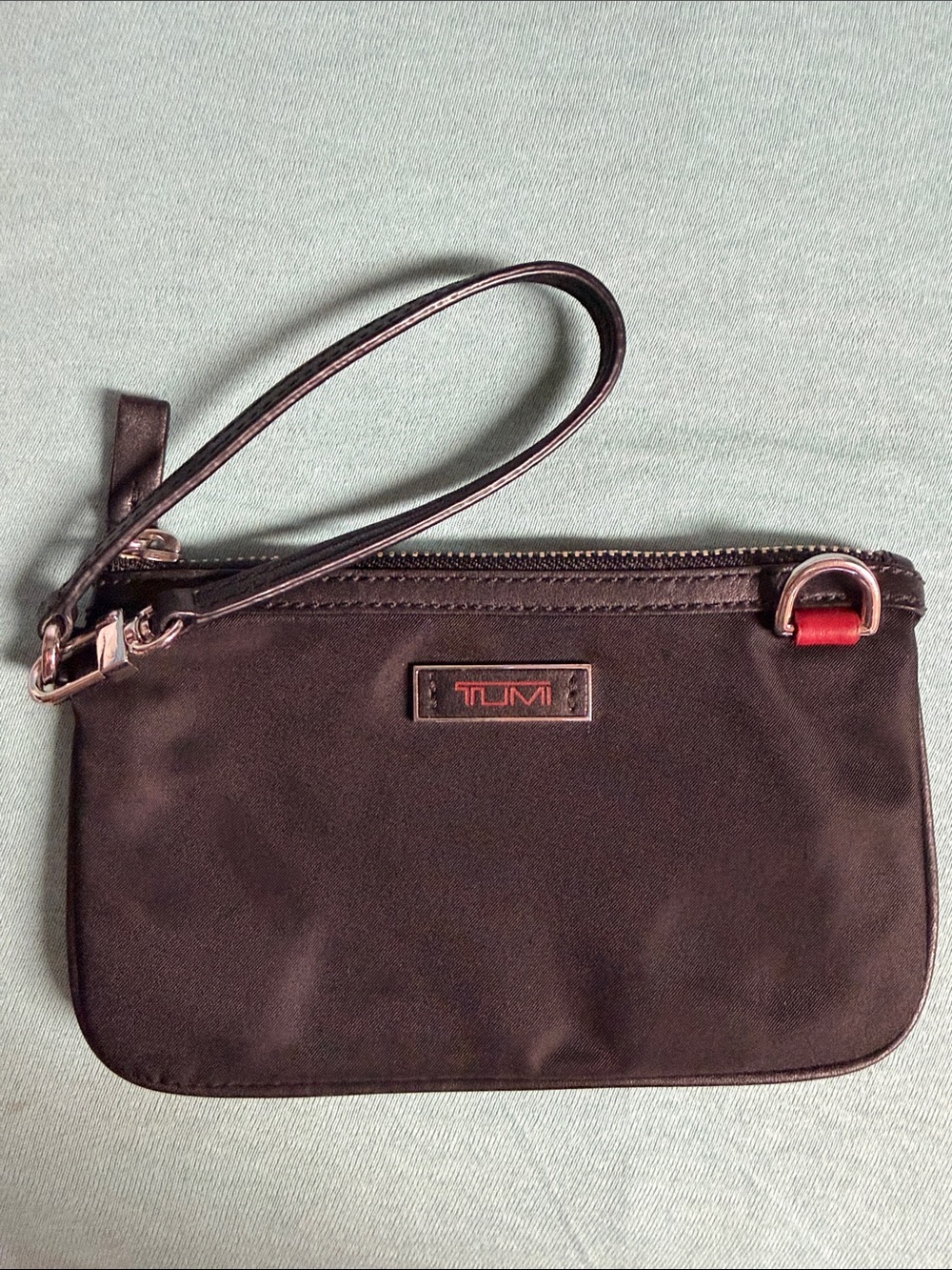 Tumi Black Wristlet Clutch with Red Accent